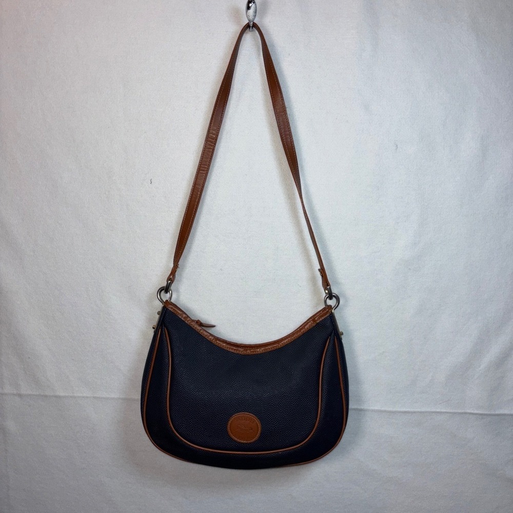 Saddle River Navy & Brown Leather Crossbody Bag Pebbled Textured